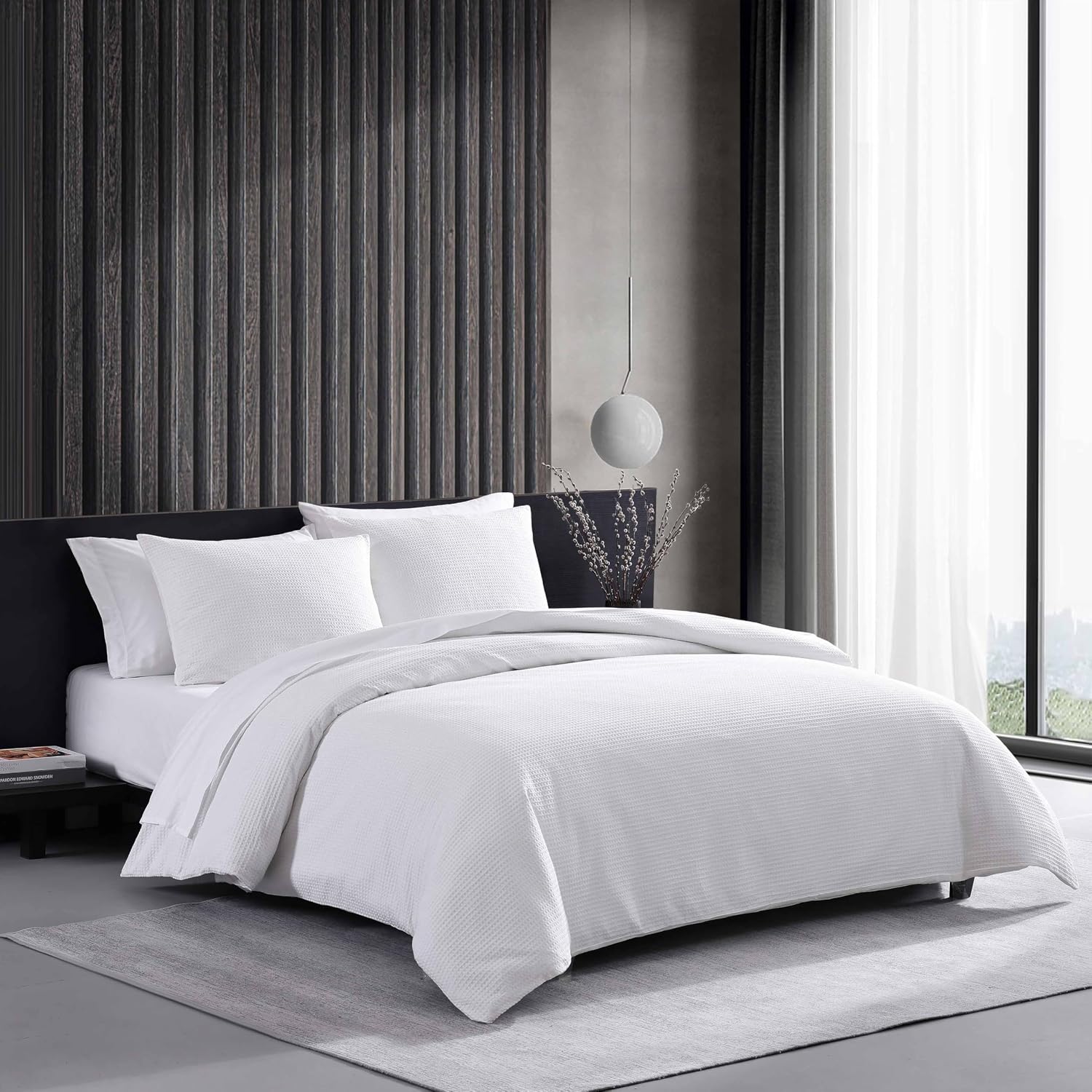 Queen Cotton Waffle Pique Comforter Set