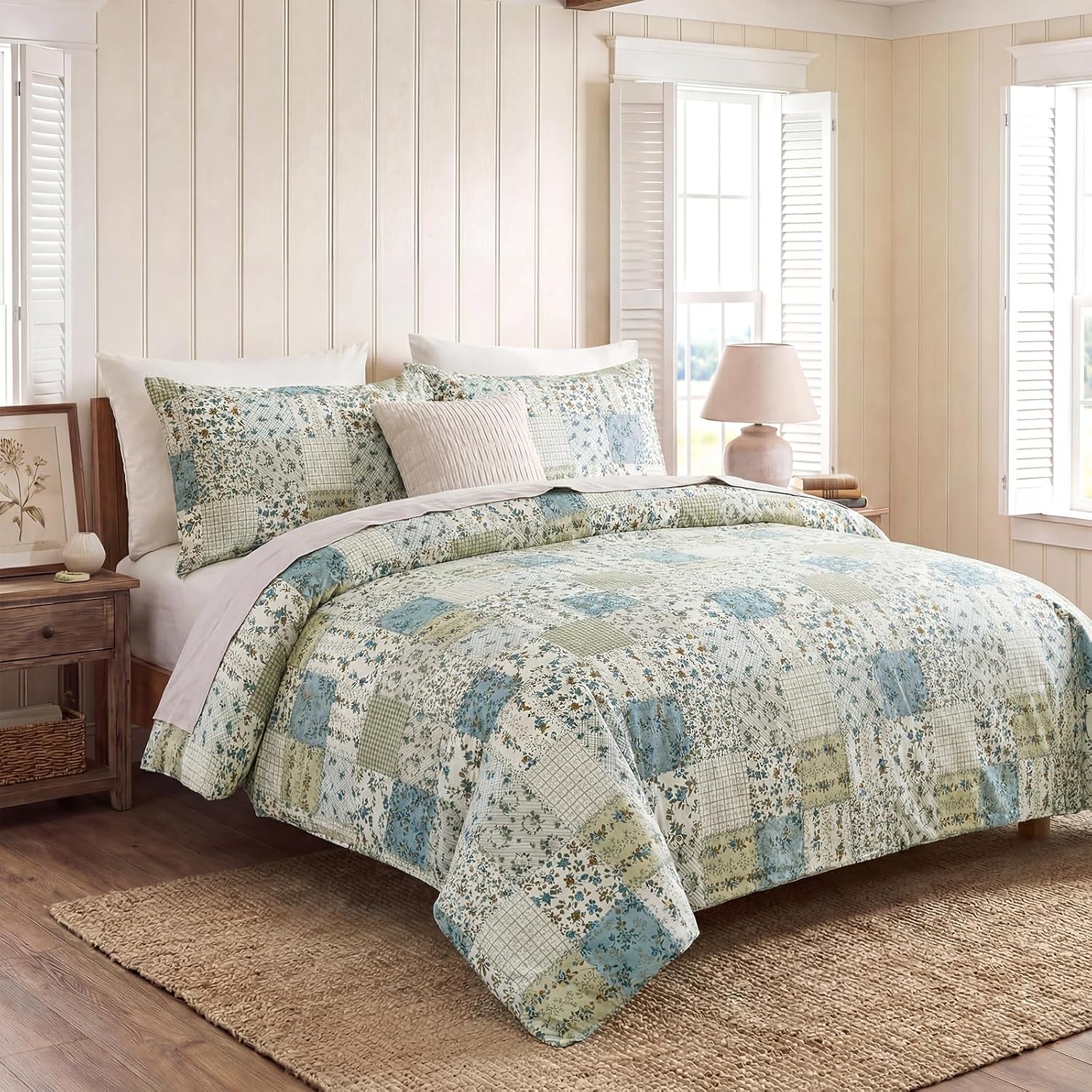Blue Botanical Patchwork Duvet Set, gallery image 4