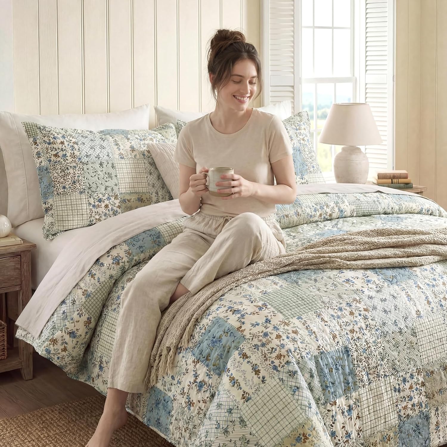 Blue Botanical Patchwork Duvet Set, gallery image 6