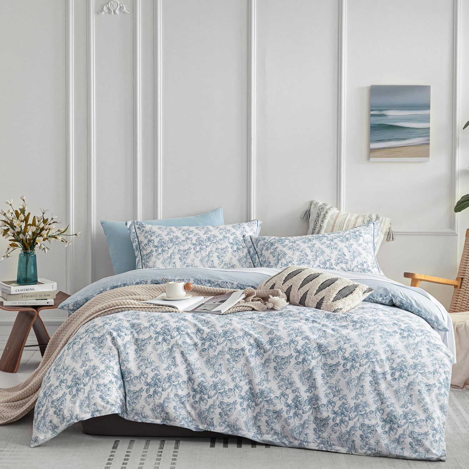 Pale Blue Toile Reversible Duvet Set