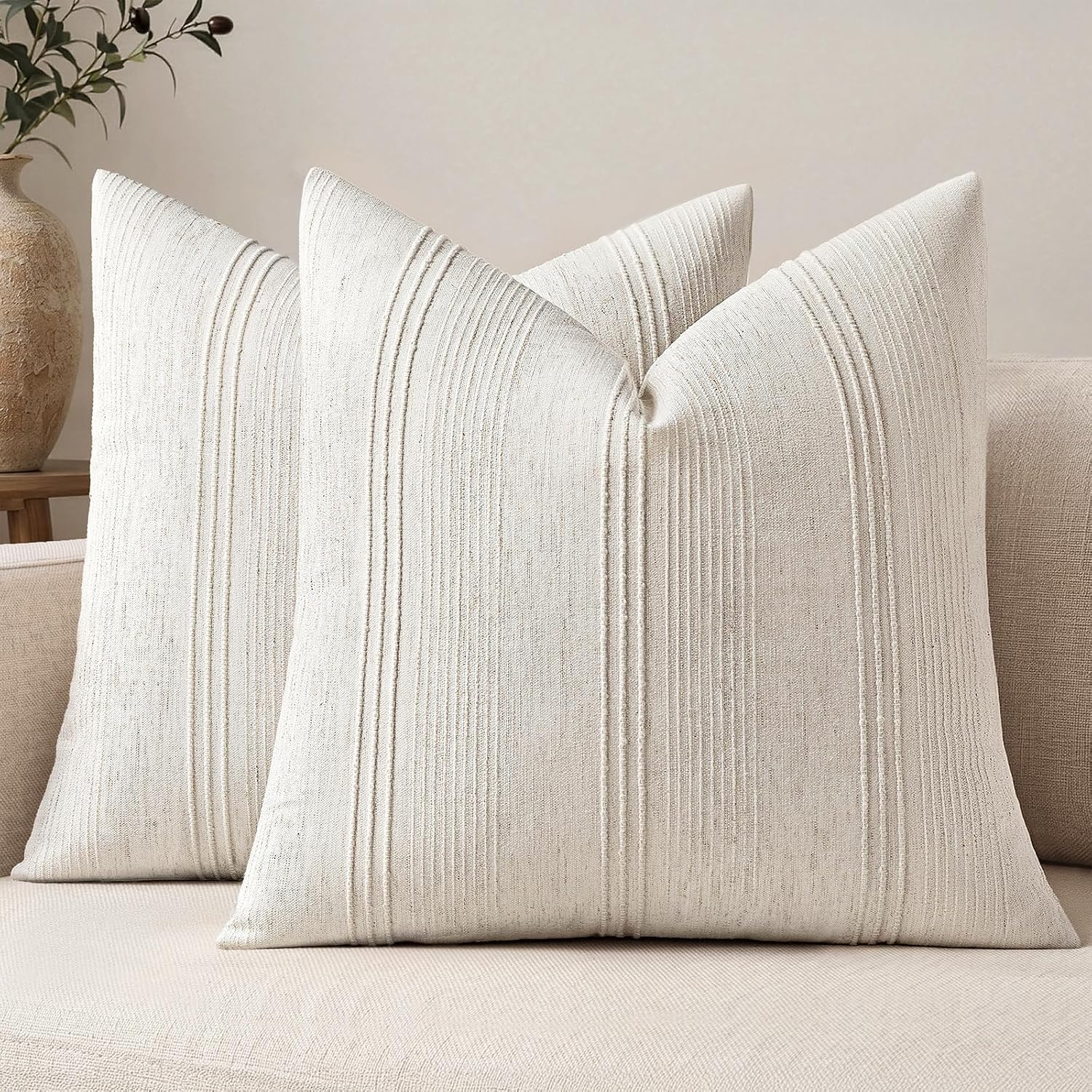 Natural Striped Textured Pillow Covers