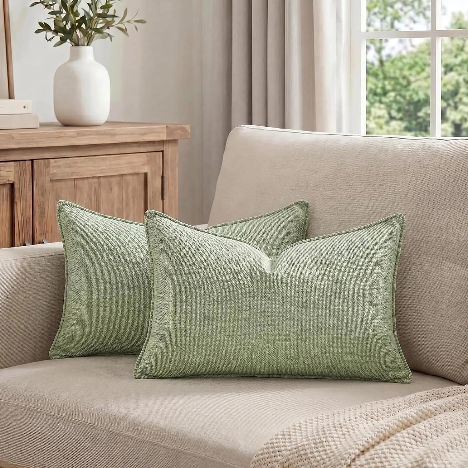 Sage Chenille Flange Lumbar Covers, gallery image 5