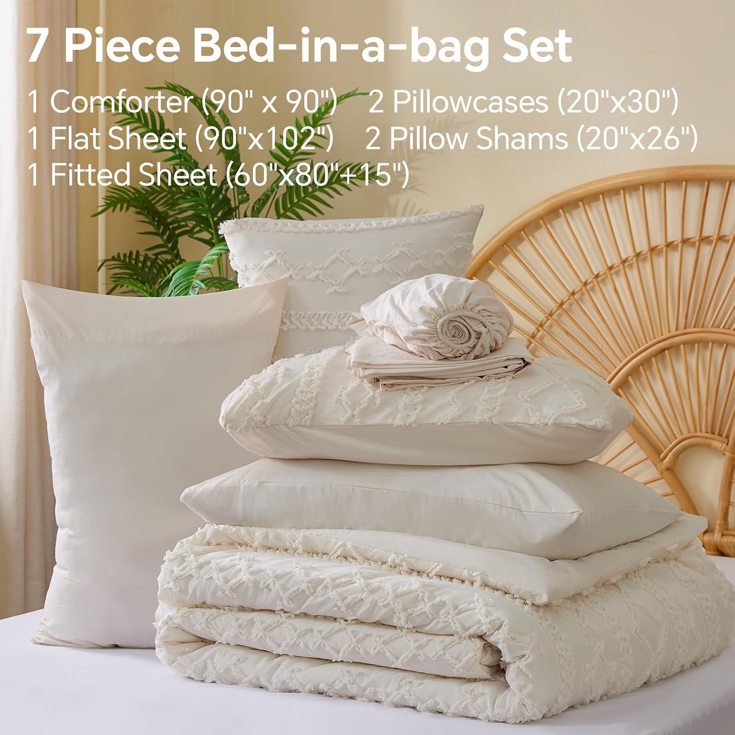 Cream Tufted Seven-Piece Bed Set, gallery image 3