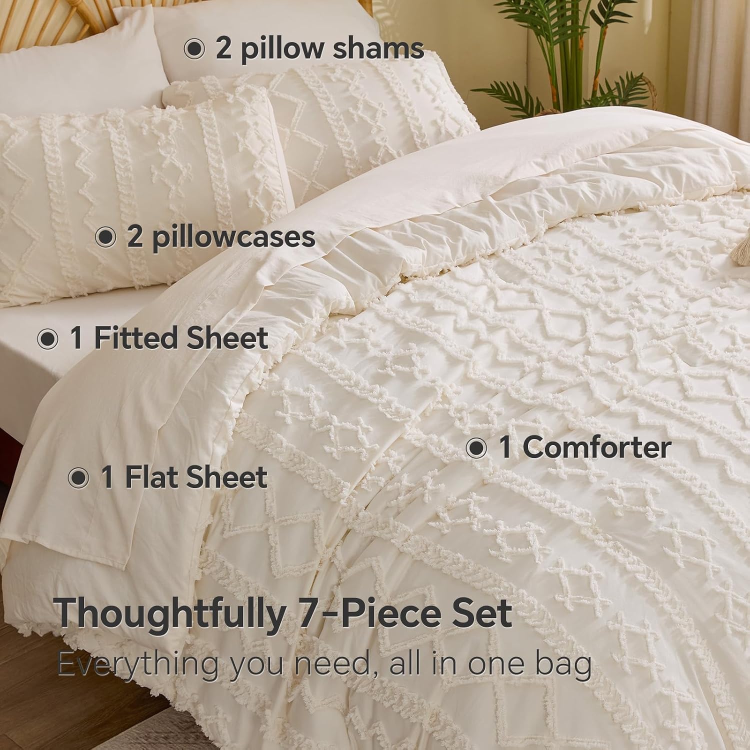 Cream Tufted Seven-Piece Bed Set, gallery image 6